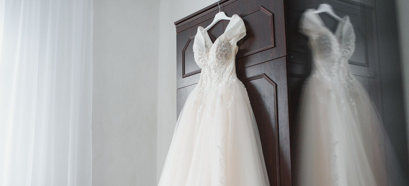 wedding dress before proper cleaning and preservation storage